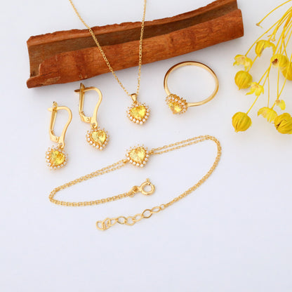 Yellow Topaz Heart Dangle Earring by Real Diamonds in 14K Solid Gold, Birthstone Jewelry Queen Jewelry Earrings