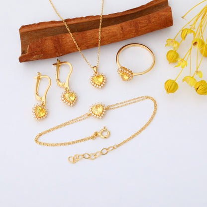Yellow Topaz Heart Shaped Stud Earring in 14K Solid Gold surrounded by Real Diamonds, Birthstone Jewelry Queen Jewelry Earrings