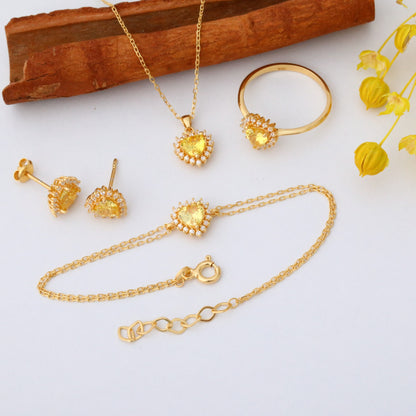 Yellow Topaz Heart Shaped Stud Earring in 14K Solid Gold surrounded by Real Diamonds, Birthstone Jewelry Queen Jewelry Earrings