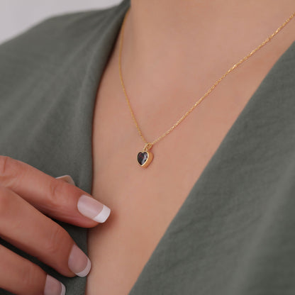 Heart Smoky Quartz Bezel Necklace in 14K Solid Gold, Birthstone Charm Pendant Queen Jewelry Necklace