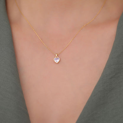 Heart Alexandrite Bezel Necklace in 14K Solid Gold, June Birthstone Charm Pendant Queen Jewelry Necklace