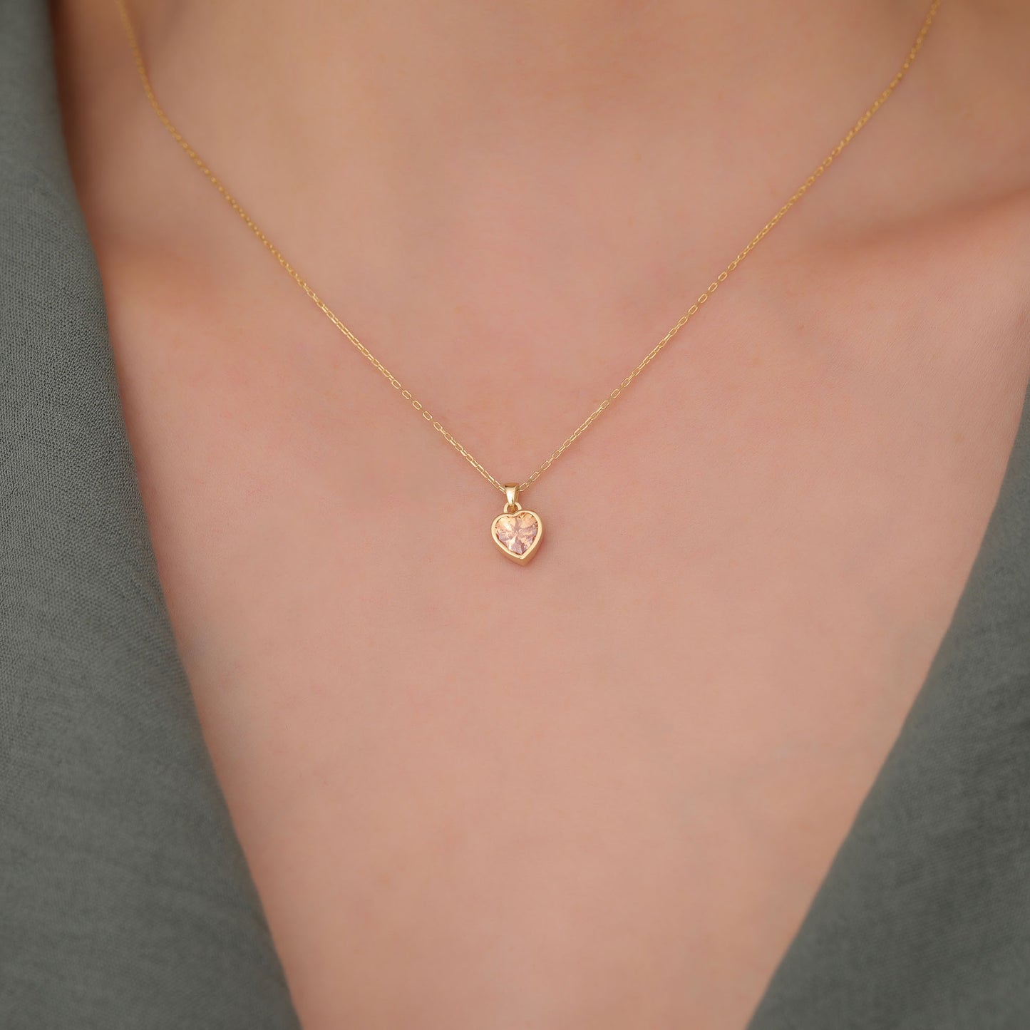 Heart Citrine Bezel Necklace in 14K Solid Gold, November Birthstone Charm Pendant Queen Jewelry Necklace