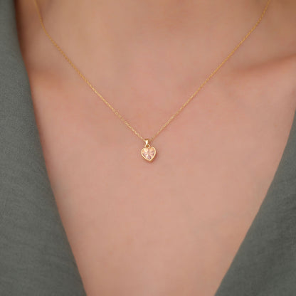 Heart Citrine Bezel Necklace in 14K Solid Gold, November Birthstone Charm Pendant Queen Jewelry Necklace