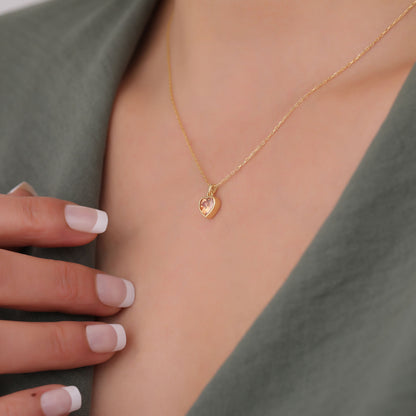 Heart Citrine Bezel Necklace in 14K Solid Gold, November Birthstone Charm Pendant Queen Jewelry Necklace