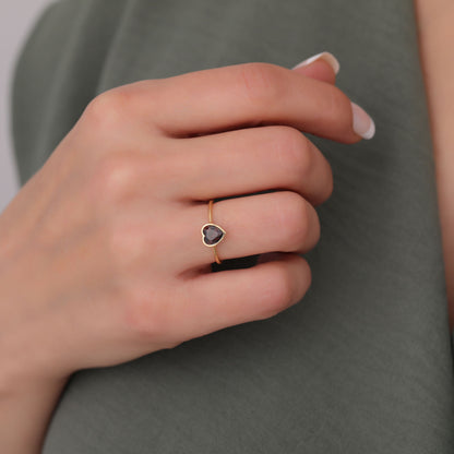 Heart Smoky Quartz Bezel Ring in 14K Solid Gold, Birthstone Jewelry Queen Jewelry Rings