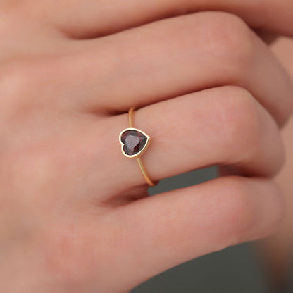 Heart Smoky Quartz Bezel Ring in 14K Solid Gold, Birthstone Jewelry Queen Jewelry Rings