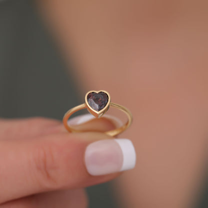 Heart Smoky Quartz Bezel Ring in 14K Solid Gold, Birthstone Jewelry Queen Jewelry Rings