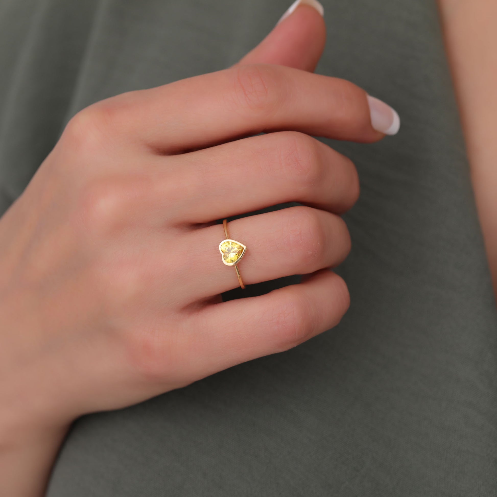 Heart Yellow Topaz Bezel Ring in 14K Solid Gold, Birthstone Jewelry Queen Jewelry Rings
