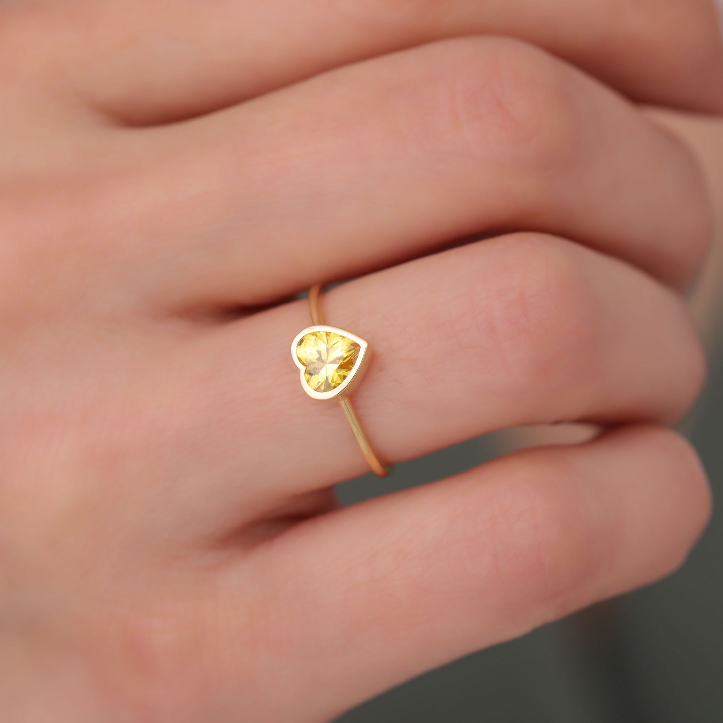 Heart Yellow Topaz Bezel Ring in 14K Solid Gold, Birthstone Jewelry Queen Jewelry Rings