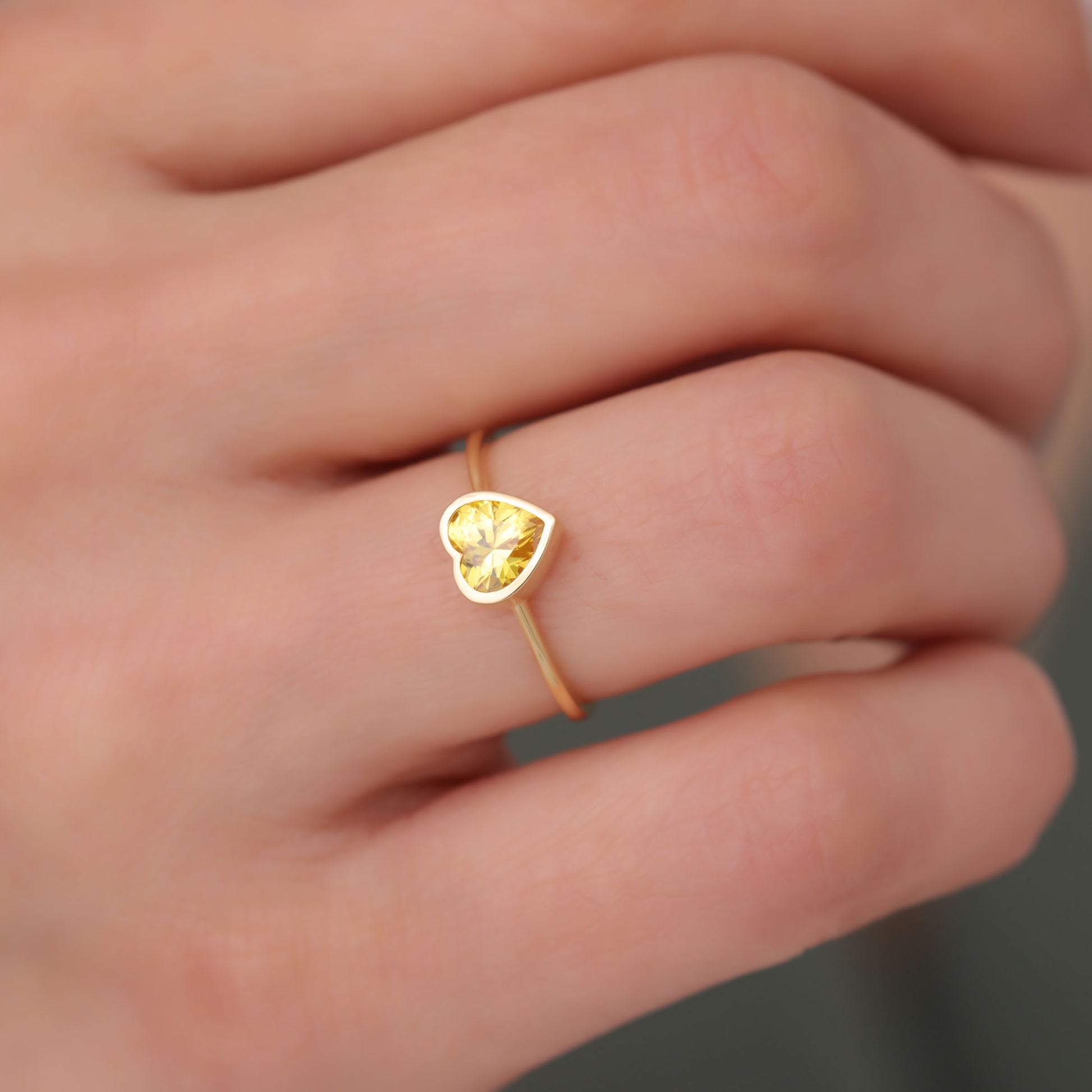 Heart Yellow Topaz Bezel Ring in 14K Solid Gold, Birthstone Jewelry Queen Jewelry Rings