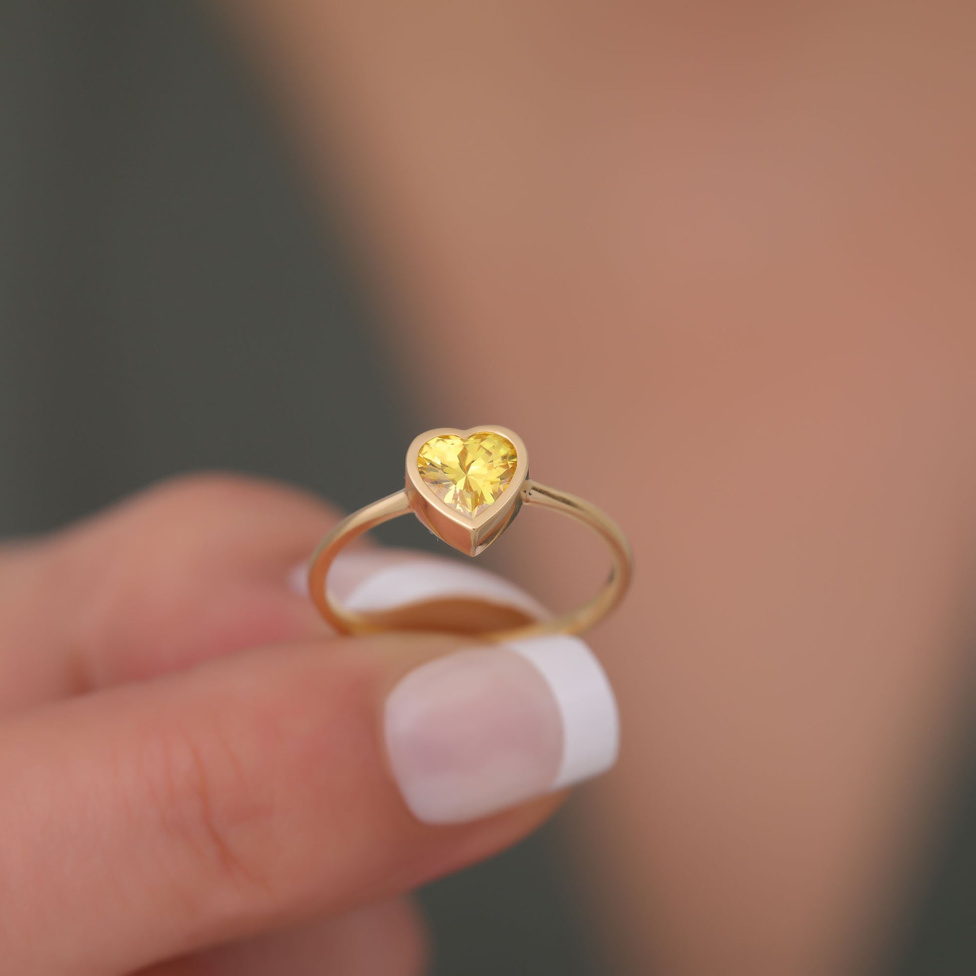 Heart Yellow Topaz Bezel Ring in 14K Solid Gold, Birthstone Jewelry Queen Jewelry Rings