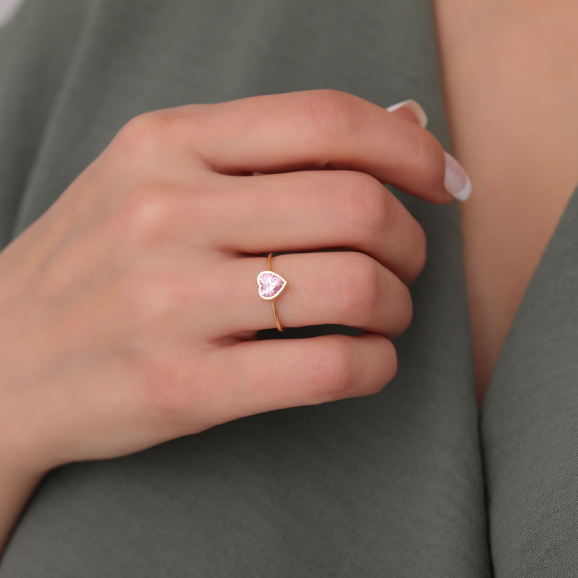 Heart Pink Tourmaline Bezel Ring in 14K Solid Gold, October Birthstone Jewelry Queen Jewelry Rings