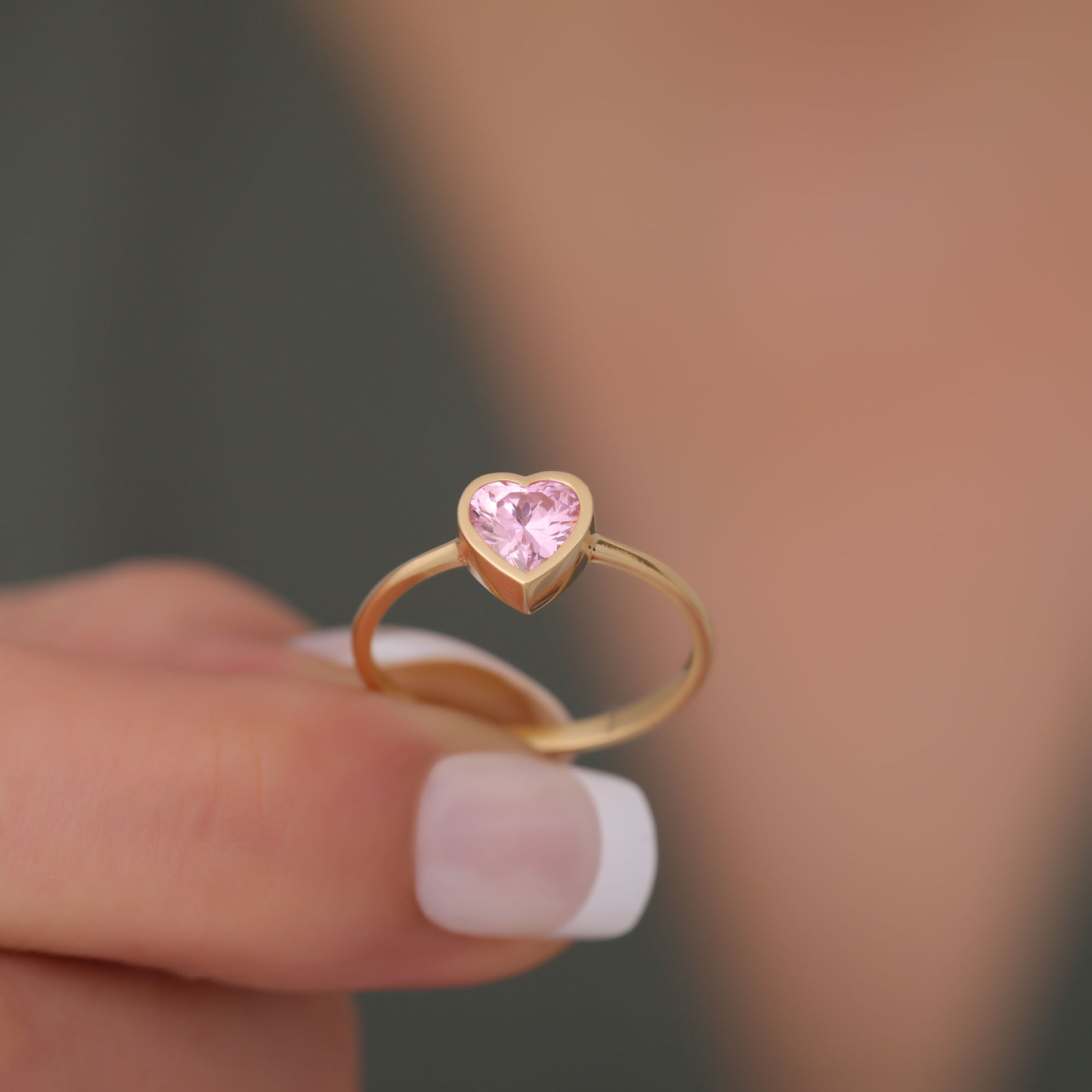 Heart Pink Tourmaline Bezel Ring in 14K Solid Gold, October Birthstone Jewelry Queen Jewelry Rings