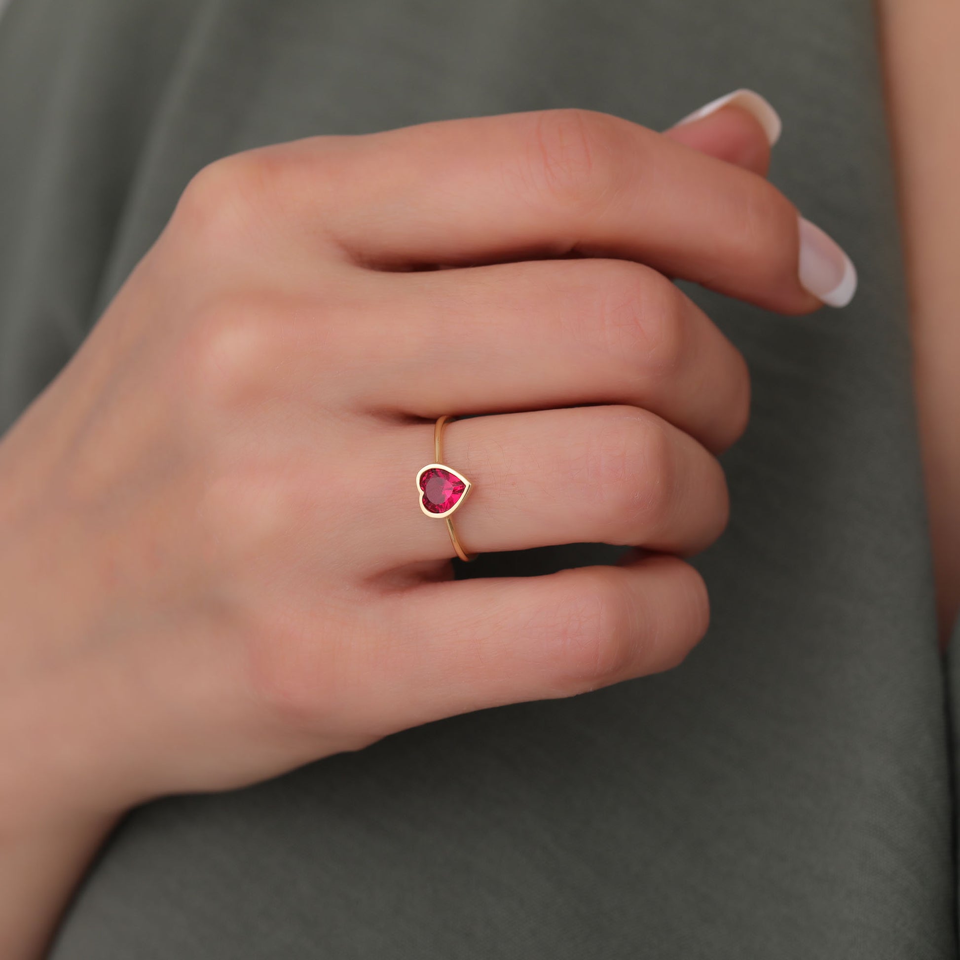 Heart Ruby Bezel Ring in 14K Solid Gold, July Birthstone Jewelry Queen Jewelry Rings