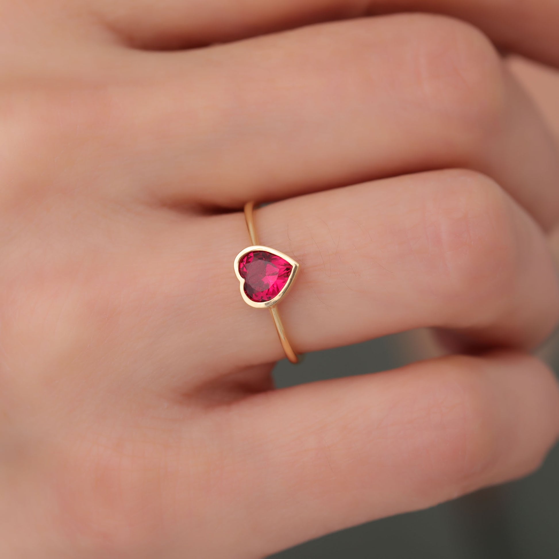 Heart Ruby Bezel Ring in 14K Solid Gold, July Birthstone Jewelry Queen Jewelry Rings