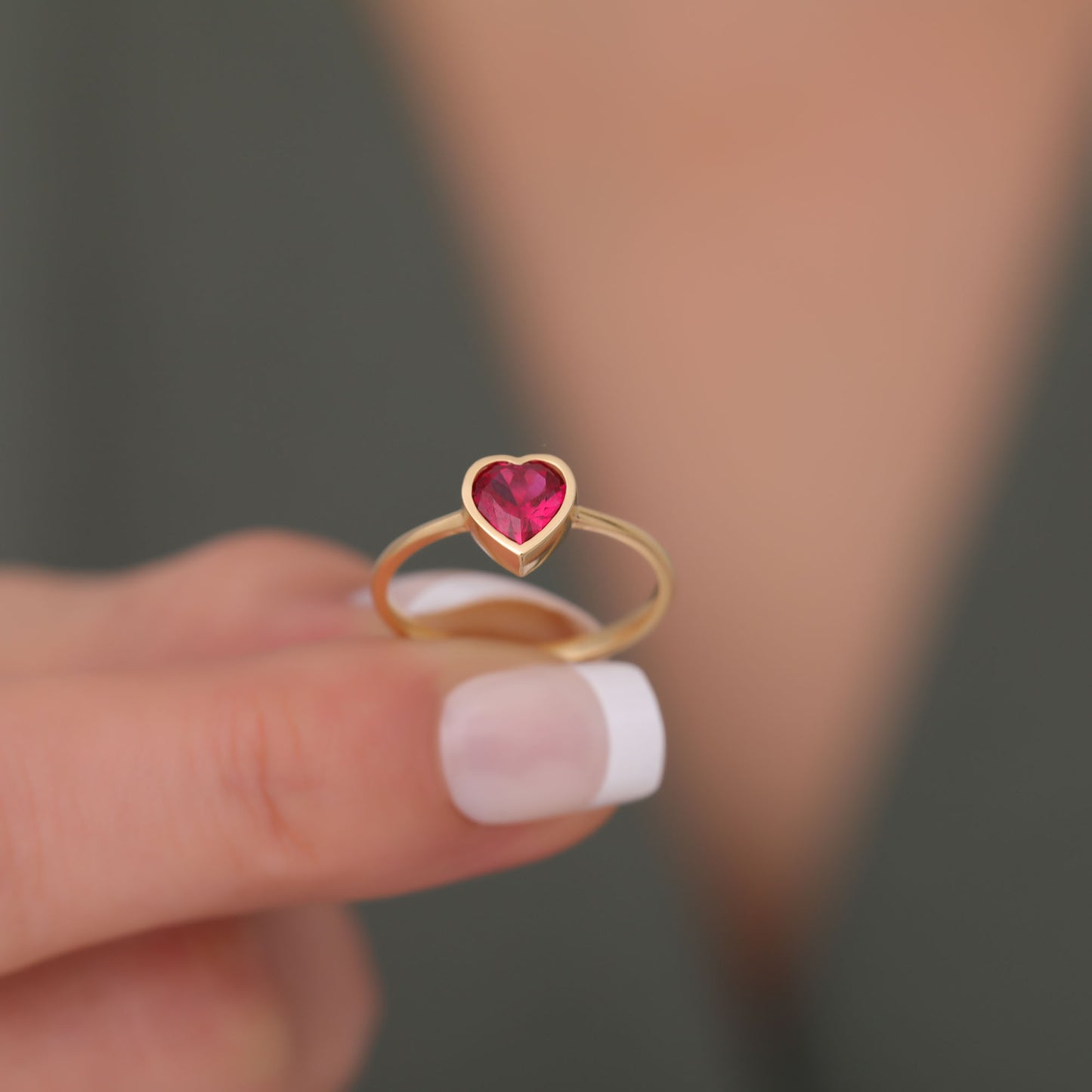 Heart Ruby Bezel Ring in 14K Solid Gold, July Birthstone Jewelry Queen Jewelry Rings