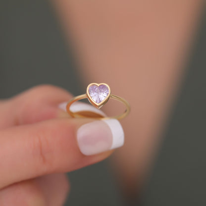 Heart Alexandrite Bezel Ring in 14K Solid Gold, June Birthstone Jewelry Queen Jewelry Rings