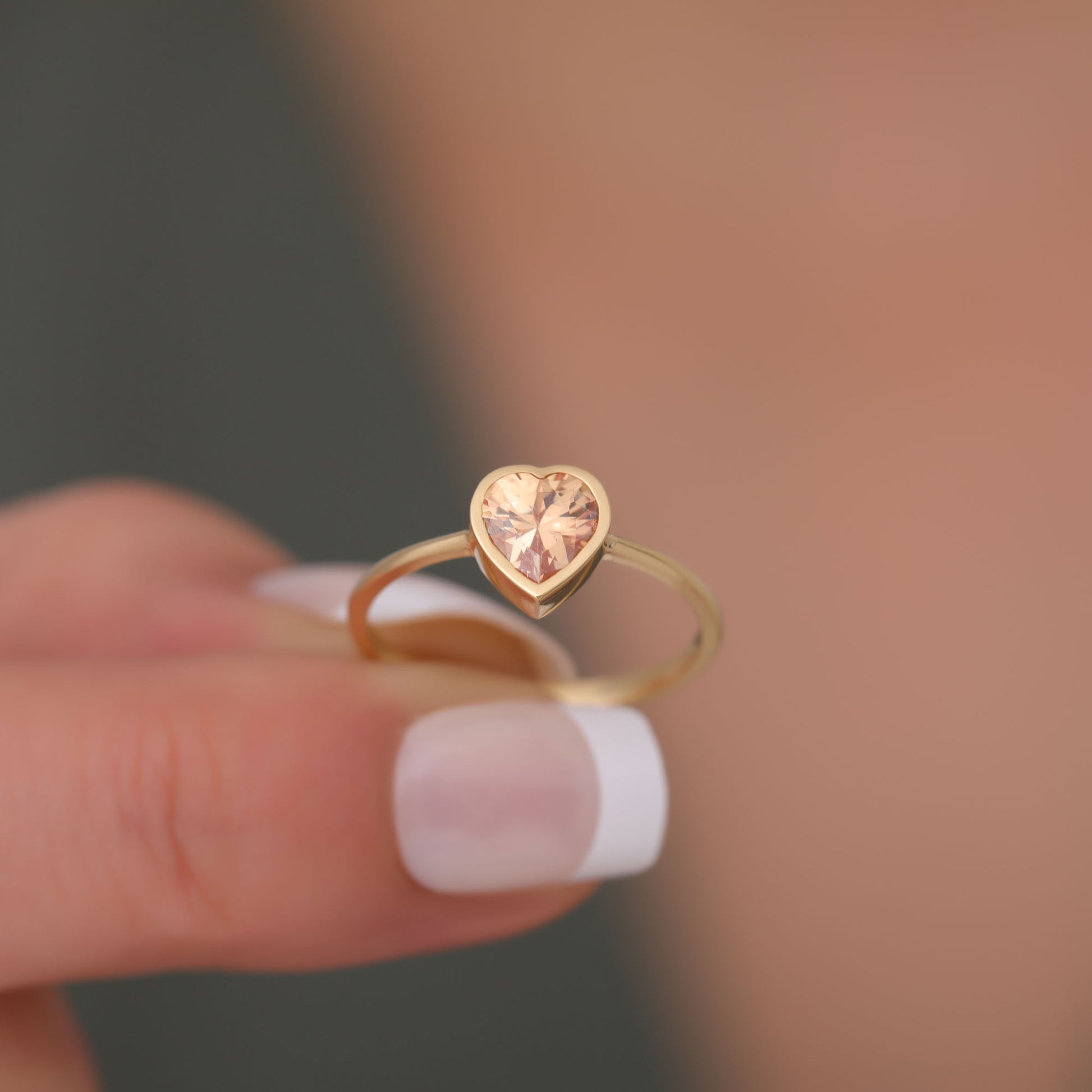 Heart Citrine Bezel Ring in 14K Solid Gold, November Birthstone Jewelry Queen Jewelry Rings