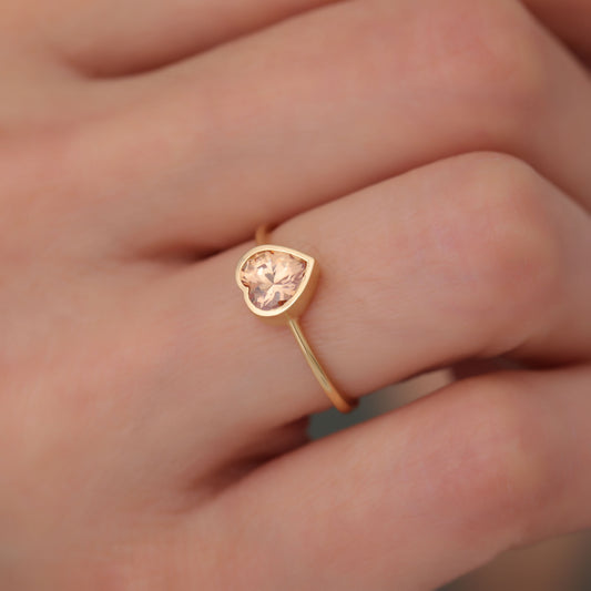 Heart Citrine Bezel Ring in 14K Solid Gold, November Birthstone Jewelry Queen Jewelry Rings