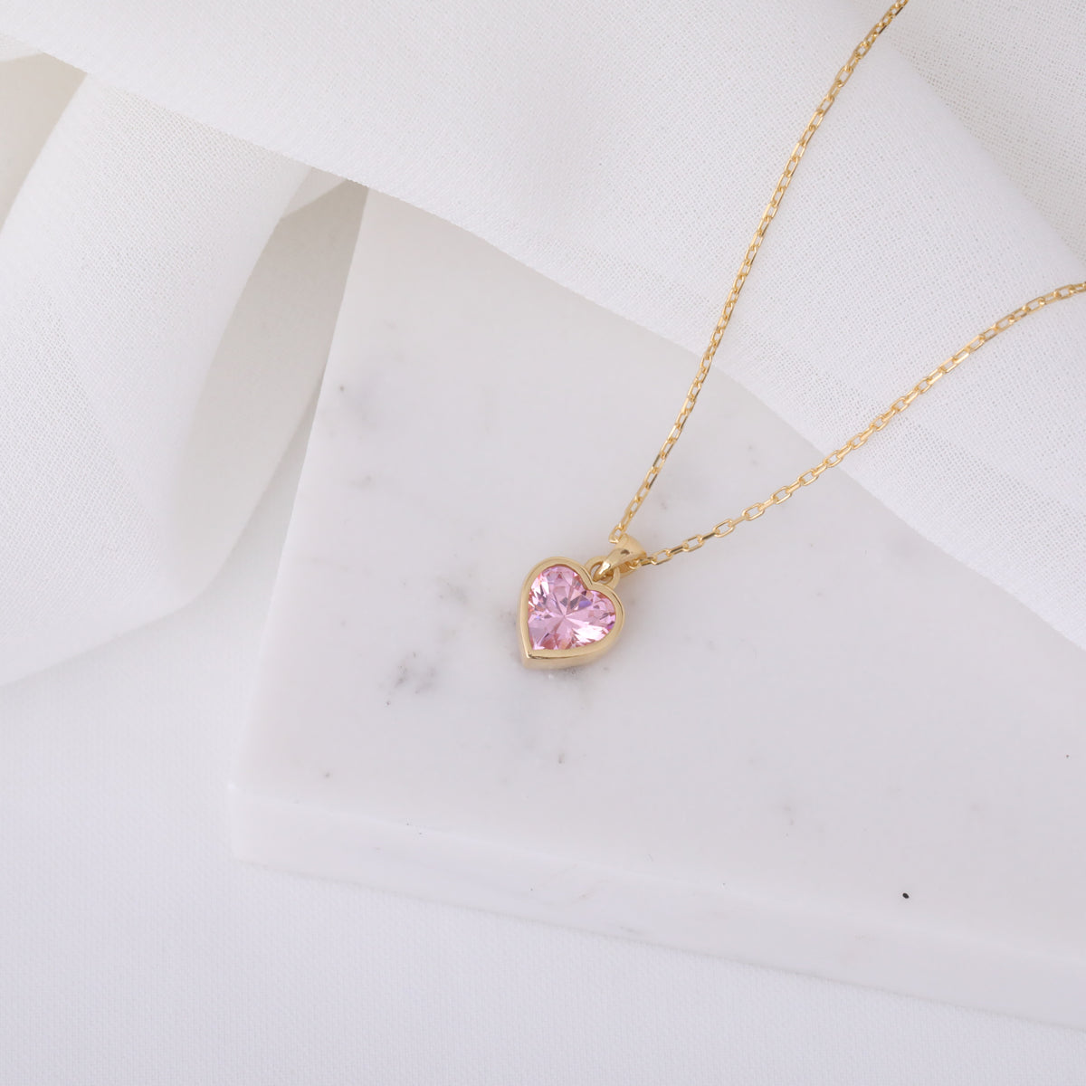 Heart Pink Tourmaline Bezel Necklace in 14K Solid Gold, October Birthstone Charm Pendant Queen Jewelry Necklace