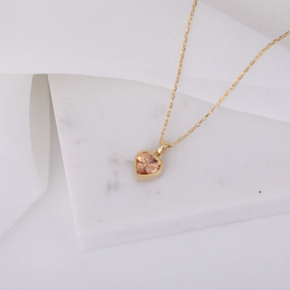 Heart Citrine Bezel Necklace in 14K Solid Gold, November Birthstone Charm Pendant Queen Jewelry Necklace
