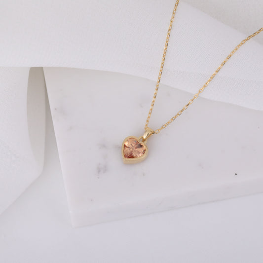 Heart Citrine Bezel Necklace in 14K Solid Gold, November Birthstone Charm Pendant Queen Jewelry Necklace
