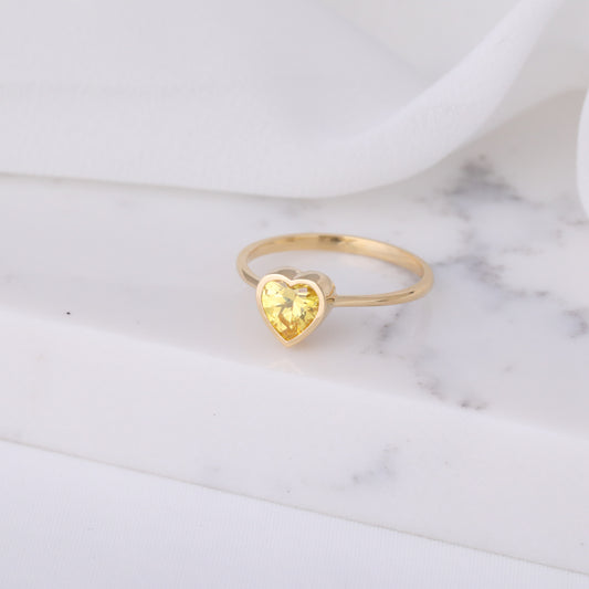 Heart Yellow Topaz Bezel Ring in 14K Solid Gold, Birthstone Jewelry Queen Jewelry Rings