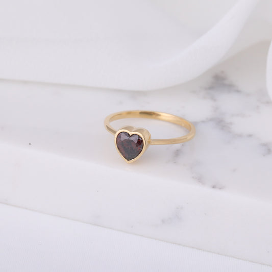 Heart Smoky Quartz Bezel Ring in 14K Solid Gold, Birthstone Jewelry Queen Jewelry Rings