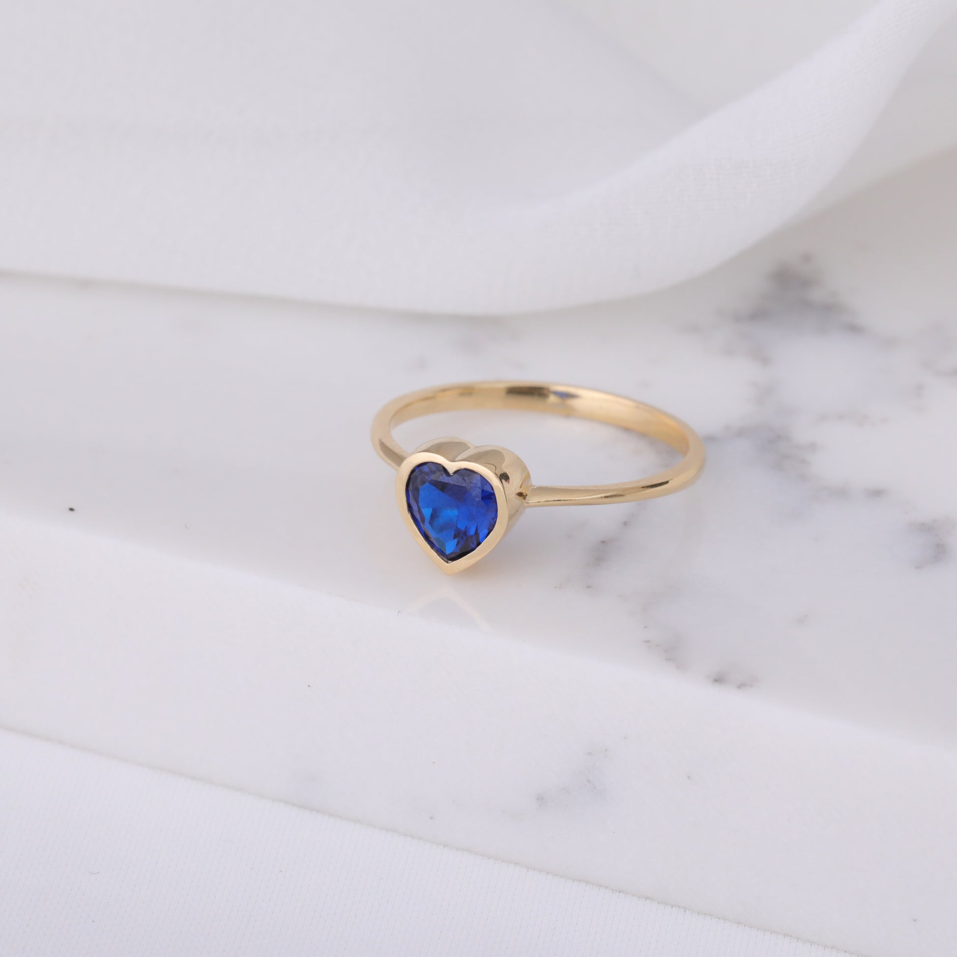 Heart Sapphire Bezel Ring in 14K Solid Gold, September Birthstone Jewelry Queen Jewelry Rings