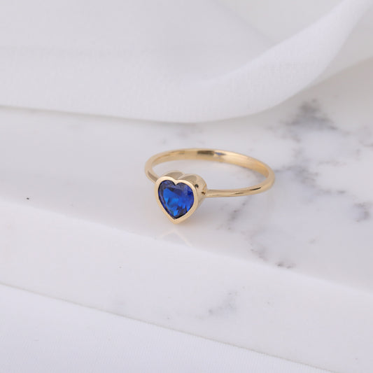 Heart Sapphire Bezel Ring in 14K Solid Gold, September Birthstone Jewelry Queen Jewelry Rings
