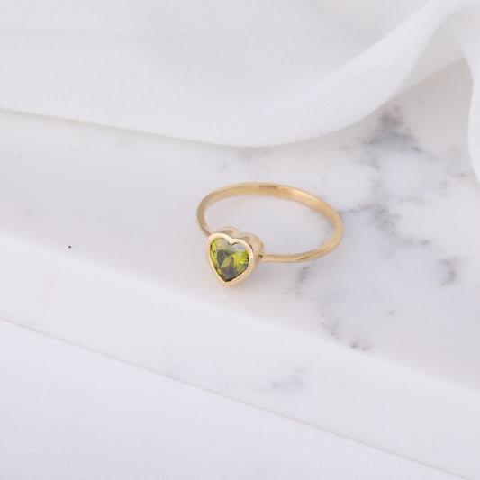 Heart Peridot Bezel Ring in 14K Solid Gold, August Birthstone Jewelry Queen Jewelry Rings