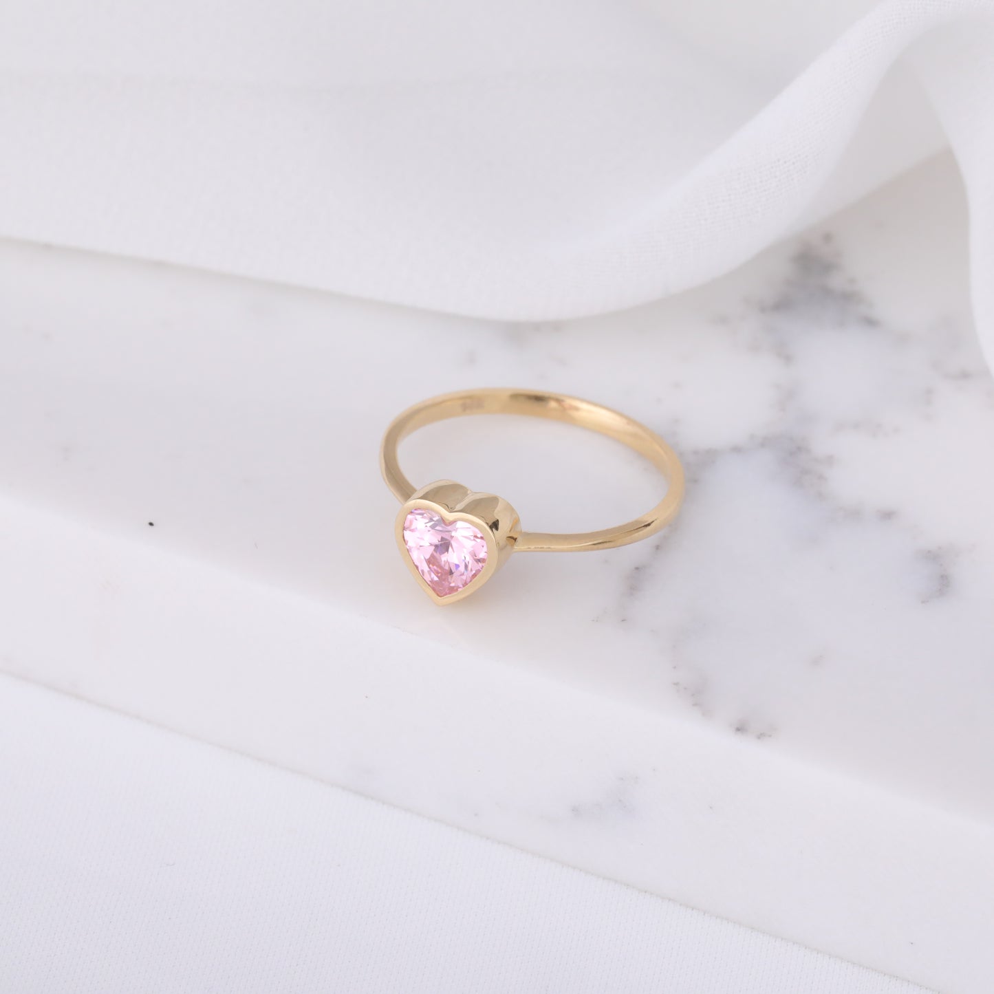 Heart Pink Tourmaline Bezel Ring in 14K Solid Gold, October Birthstone Jewelry Queen Jewelry Rings