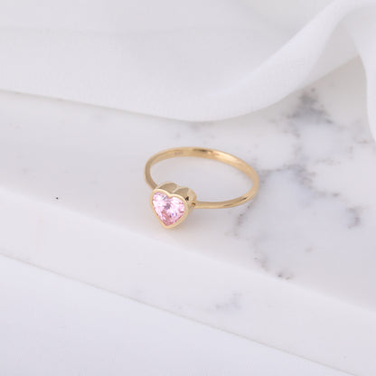 Heart Pink Tourmaline Bezel Ring in 14K Solid Gold, October Birthstone Jewelry Queen Jewelry Rings