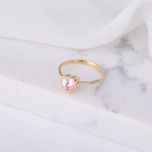 Heart Pink Tourmaline Bezel Ring in 14K Solid Gold, October Birthstone Jewelry Queen Jewelry Rings