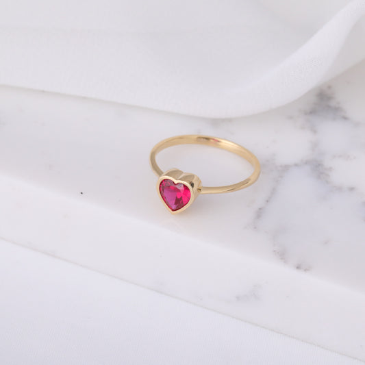 Heart Ruby Bezel Ring in 14K Solid Gold, July Birthstone Jewelry Queen Jewelry Rings