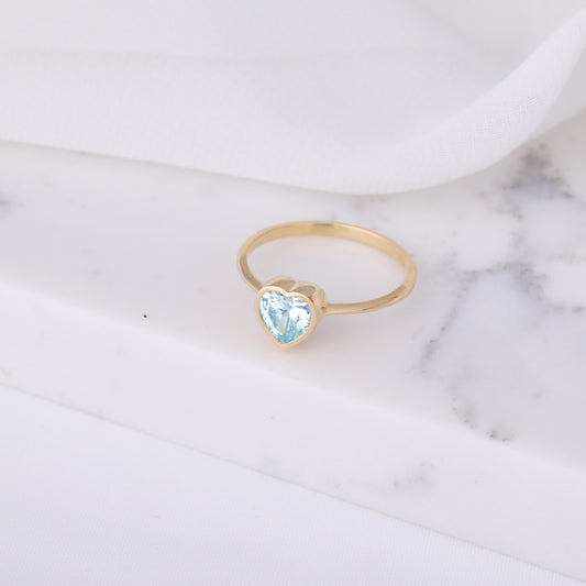 Heart Aquamarine Bezel Ring in 14K Solid Gold, March Birthstone Jewelry Queen Jewelry Rings