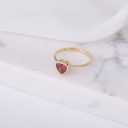 Heart Garnet Bezel Ring in 14K Solid Gold, January Birthstone Jewelry Queen Jewelry Rings