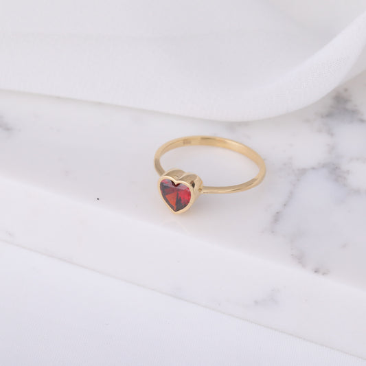 Heart Garnet Bezel Ring in 14K Solid Gold, January Birthstone Jewelry Queen Jewelry Rings