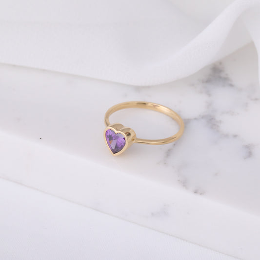 Heart Amethyst Bezel Ring in 14K Solid Gold, February Birthstone Jewelry Queen Jewelry Rings