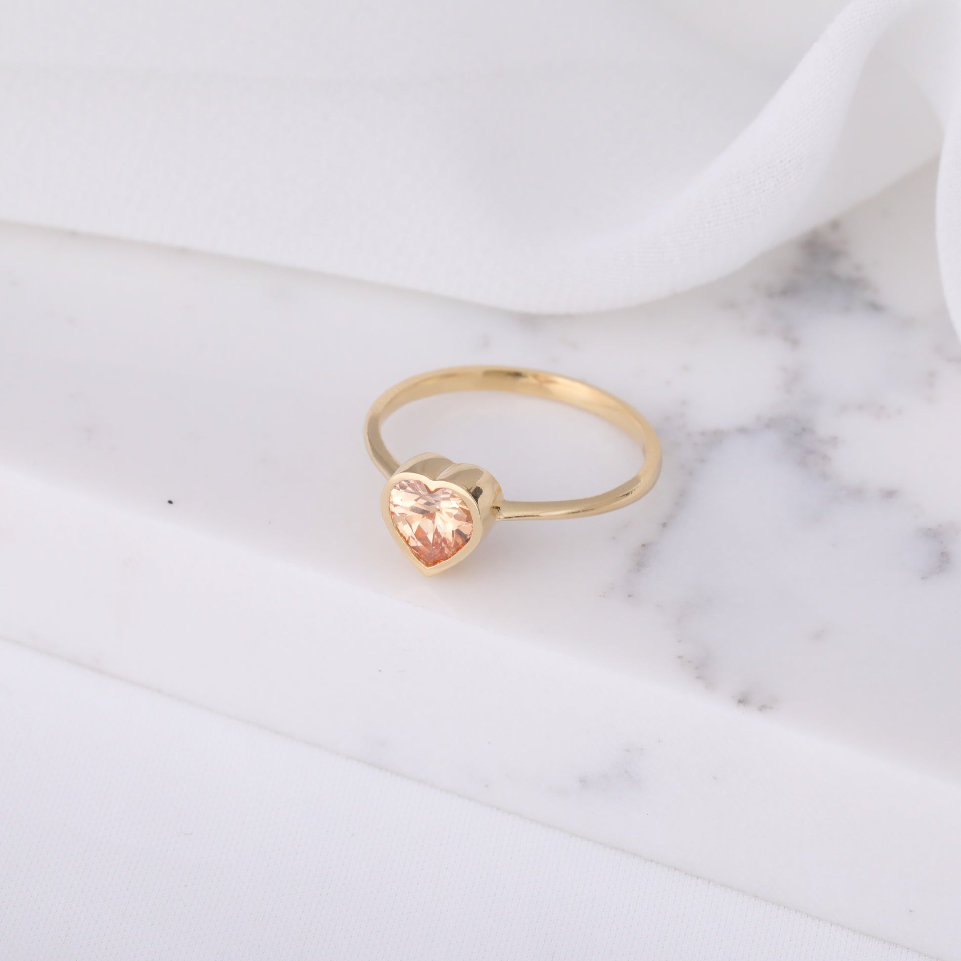 Heart Citrine Bezel Ring in 14K Solid Gold, November Birthstone Jewelry Queen Jewelry Rings
