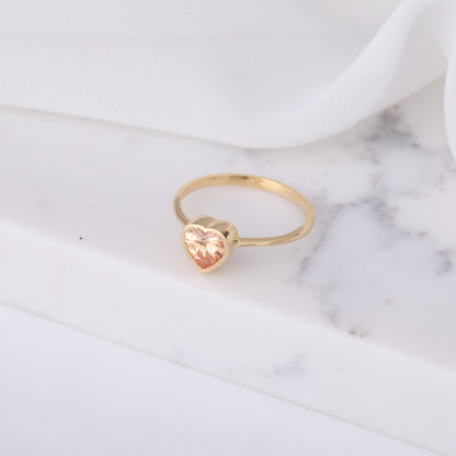Heart Citrine Bezel Ring in 14K Solid Gold, November Birthstone Jewelry Queen Jewelry Rings