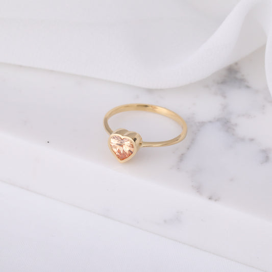 Heart Citrine Bezel Ring in 14K Solid Gold, November Birthstone Jewelry Queen Jewelry Rings