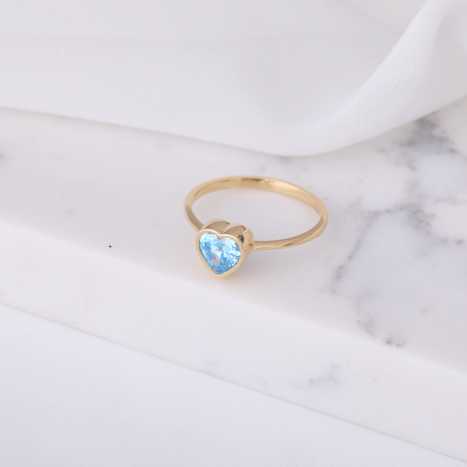 Heart Blue Topaz Bezel Ring in 14K Solid Gold, December Birthstone Jewelry Queen Jewelry Rings