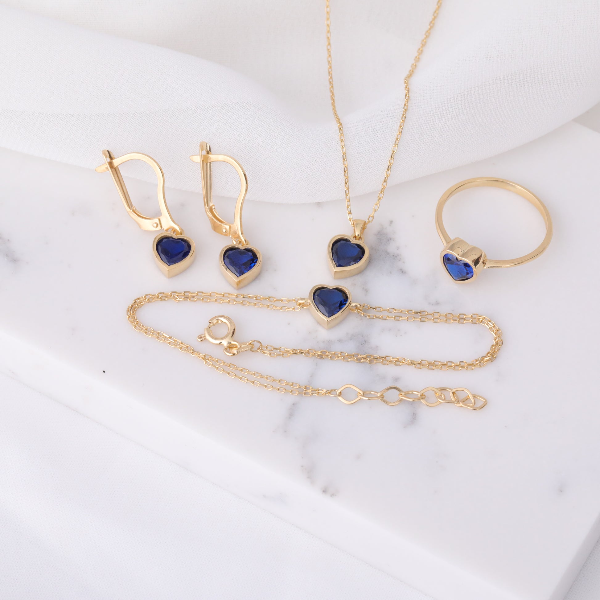 Heart Sapphire Bezel Necklace in 14K Solid Gold, September Birthstone Charm Pendant Queen Jewelry Necklace