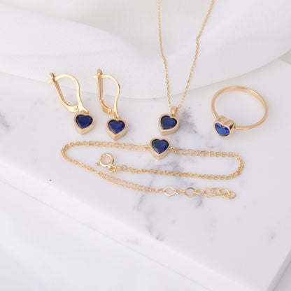 Heart Sapphire Bezel Necklace in 14K Solid Gold, September Birthstone Charm Pendant Queen Jewelry Necklace