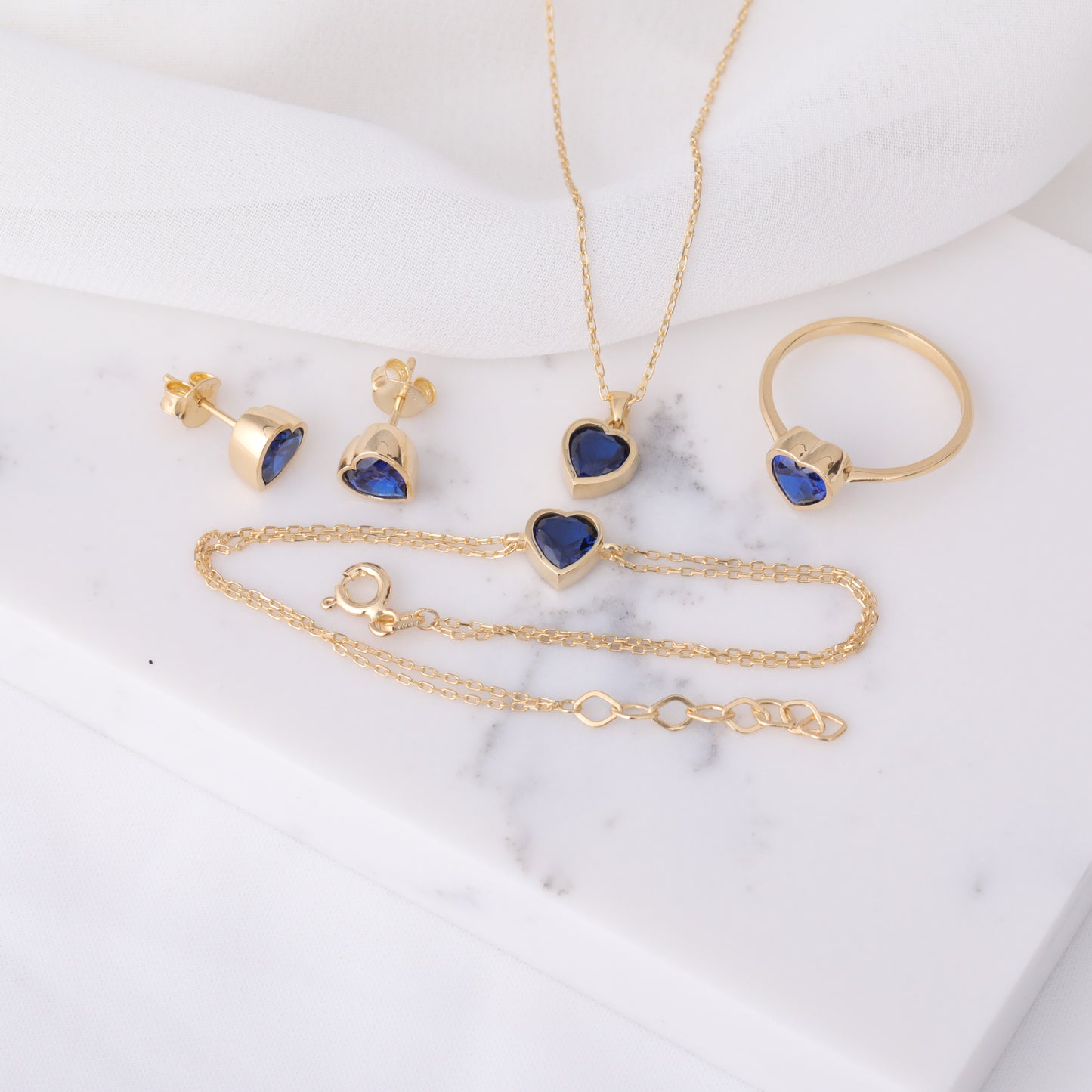 Heart Sapphire Bezel Necklace in 14K Solid Gold, September Birthstone Charm Pendant Queen Jewelry Necklace