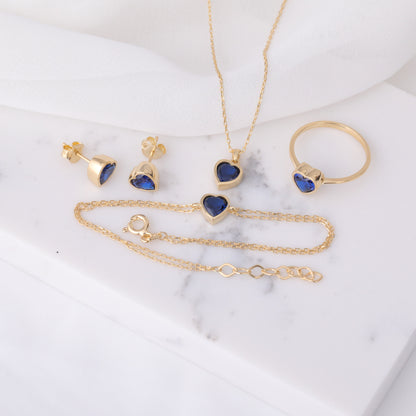 Heart Sapphire Bezel Necklace in 14K Solid Gold, September Birthstone Charm Pendant Queen Jewelry Necklace