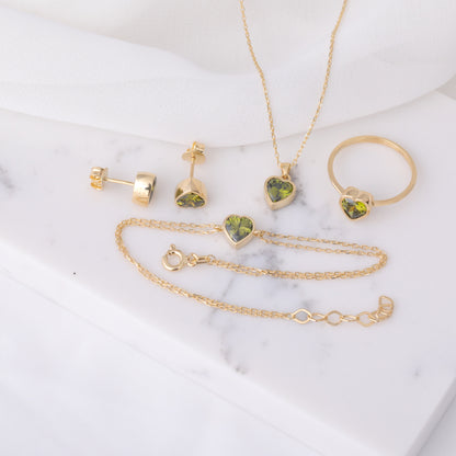 Heart Peridot Bezel Necklace in 14K Solid Gold, August Birthstone Charm Pendant Queen Jewelry Necklace