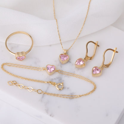 Heart Pink Tourmaline Bezel Necklace in 14K Solid Gold, October Birthstone Charm Pendant Queen Jewelry Necklace