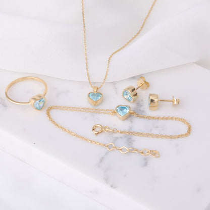Heart Aquamarine Bezel Ring in 14K Solid Gold, March Birthstone Jewelry Queen Jewelry Rings